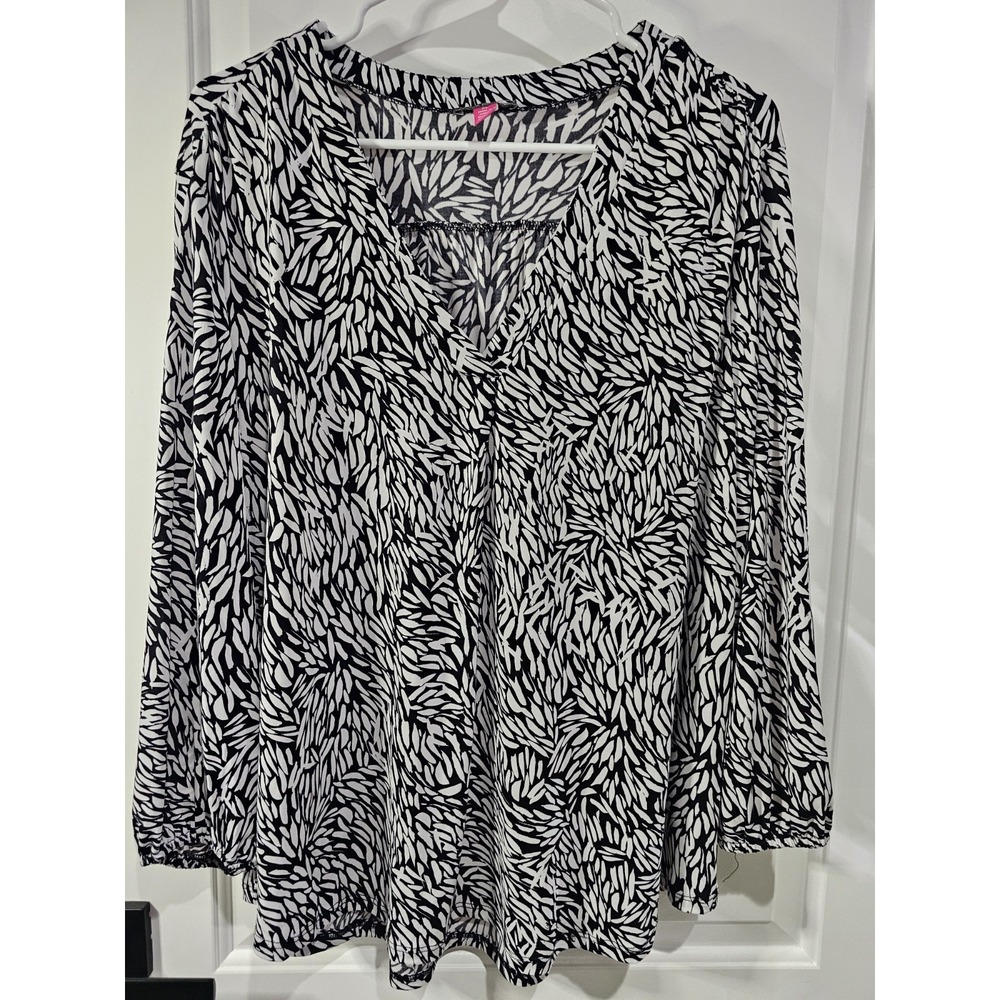 Vince Camuto Top Blouse Sheer Black White Ruffle Sleeves Size XL